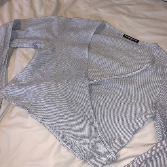 Brandy Melville Blue and White Pinstripe Wrap Top - Picture 1 of 3